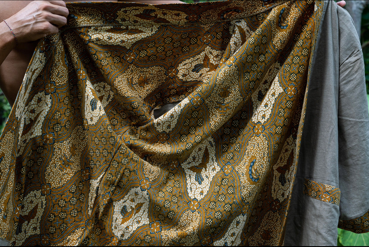 Batik and Linen Kimono - Mango Leaf