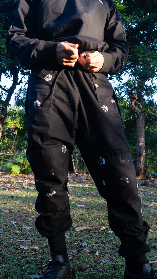 M-L Black abstract dodecahedron batik