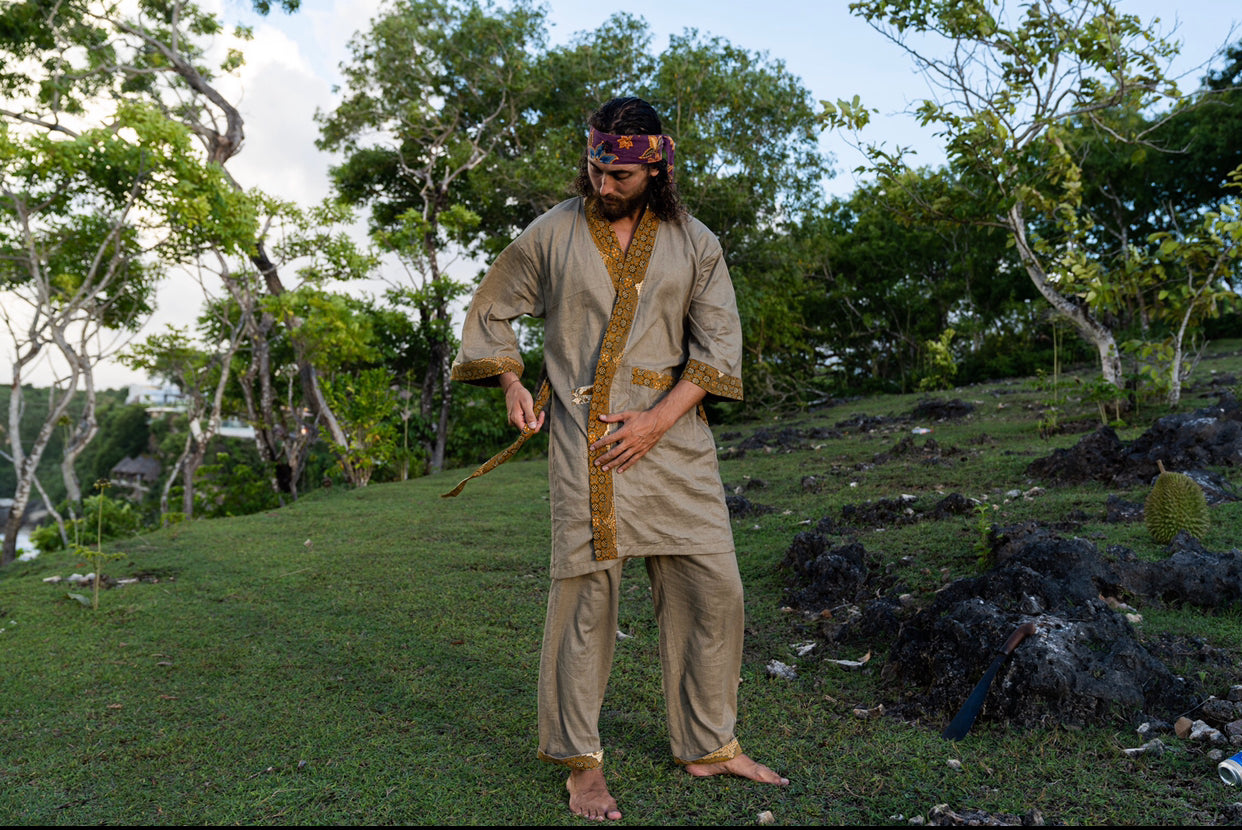 Batik and Linen Kimono - Mango Leaf