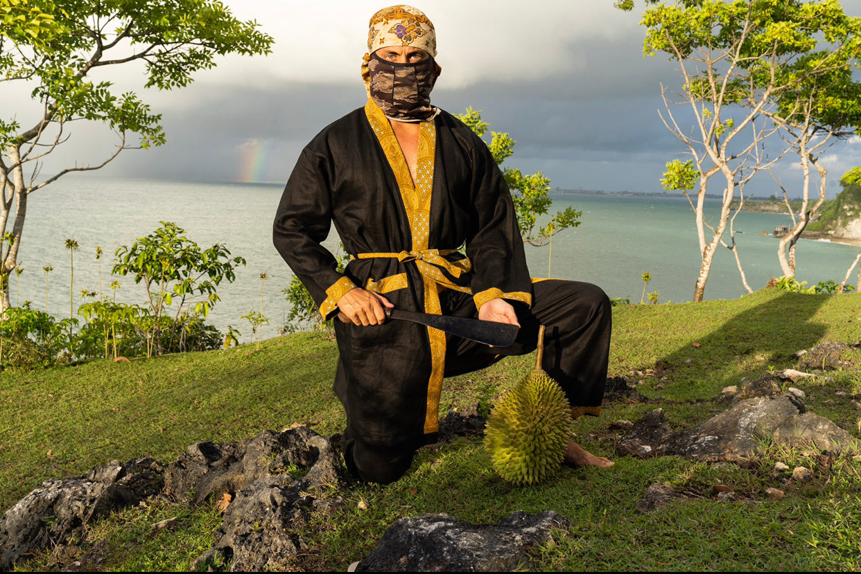 Batik and Linen Kimono - Black