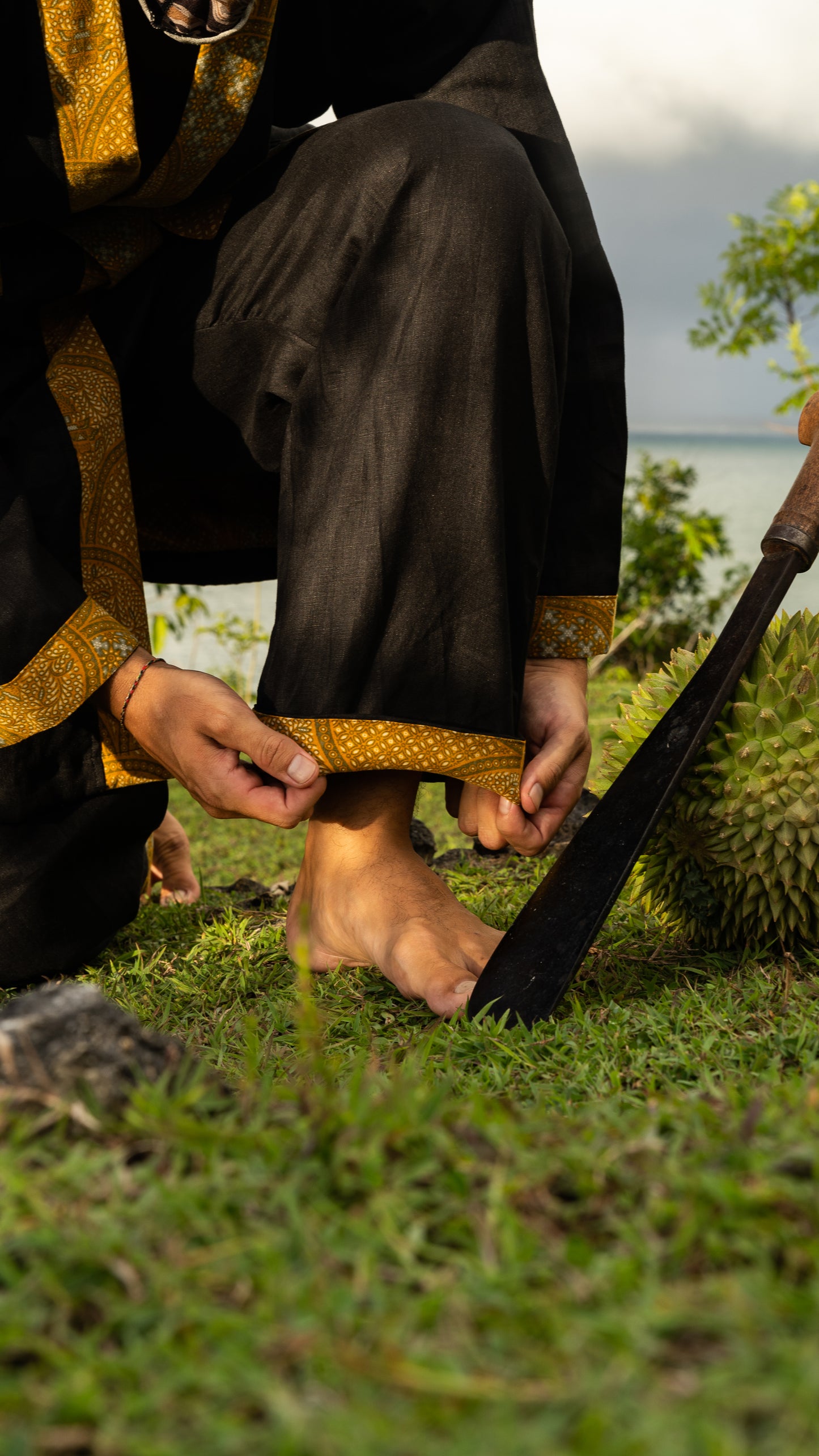 Batik and Linen Kimono - Black